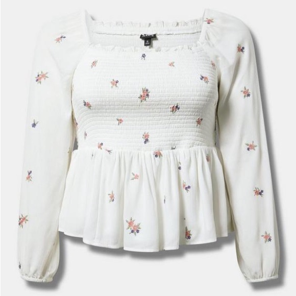 torrid | Tops | Torrid White Floral Smocked Peplum Silhouette Blouse ...
